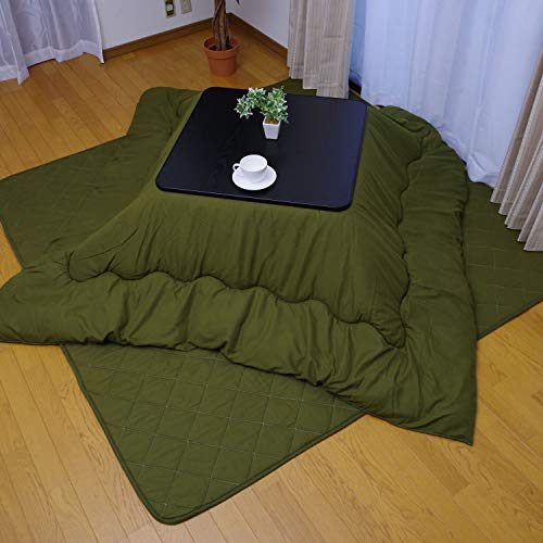 D・SERIES こたつ台 ブラック 60×60cm + こたつ布団 正方形 Dプレーン 170×170cm グリーン 3点セット