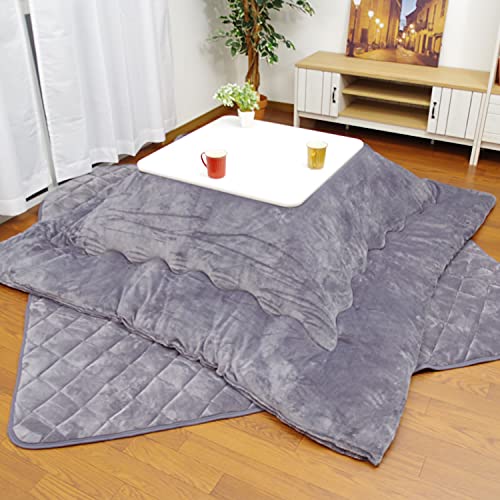 D・SERIES こたつ3点セット こたつ布団 正方形 こたつ台 ホワイト 70×70cm + 掛け布団 185×185cm ＋ 敷き布団 190×190cm Dフランネル ブルー