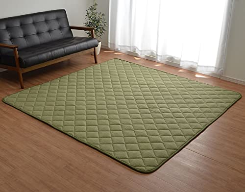 こたつ敷布団 正方形 キルト ラグ 西海岸 洗える 先染め キルトラグ つむぎ グリーン 約190×190cm 2畳 ..