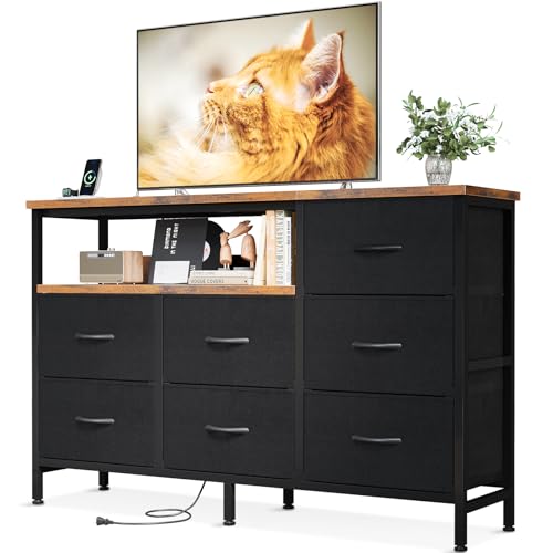 AODK タンス チェスト コンセント付き 幅132×奥行30×高さ90cm テレビ台 リビング 収納 大容量 洋服タンス 収納ケース 衣装ケース 布製引き出し...