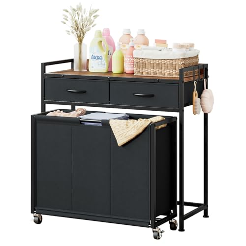 ランドリーバスケット 3分別 キャスター付き 大容量 洗濯カゴ 脱着式&持ち運び可能 洗濯物収納ラック ..