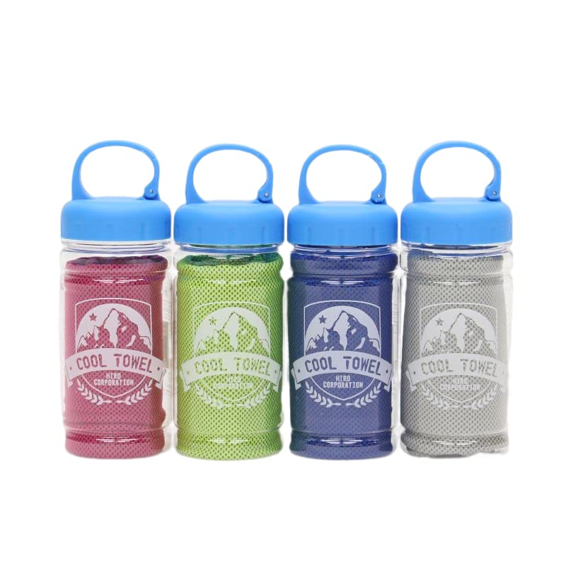 ボトル入りクールタオル【4色セット】 冷感 タオル 速乾 熱中症対策 スポーツ アウトドア