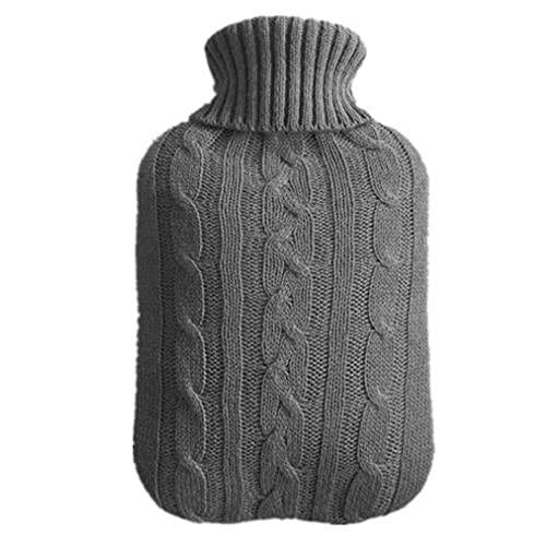 lanzoub 湯たんぽ 注水式 容量2000ml お湯 ゆたんぽ PVC製 ニットカバー付き やわらか キャンプ用 湯たんぽ 暖かい かわいい エコ湯たんぽ 足腹肩対応 防寒 冷え対策 熱傷防止 暖房器具 (ダークグ