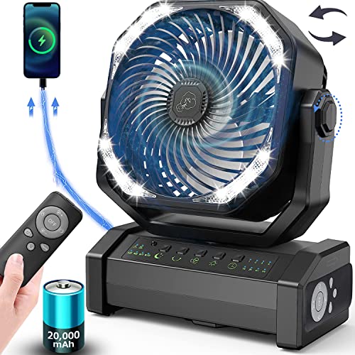 【自動首振り＆20000mAh】 扇風機 キャンプ アウトドア 充電式ファン 充電式扇風機 コードレス リモコン付き 切タイマー ポータブル 小型 屋外 サーキュレーター 二重反転ファン 風力4段階 LED