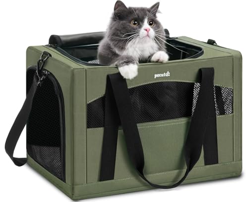 Pecute ペットキャリー 猫キャリー バッグ 手提げ 猫 キャリー ショルダー 猫 きゃりーバッグ 猫 ウサギ 小型犬 小動物用 リュック 通気性 折りたたみ お出かけ ドライブ 旅行 通院 防災 避難