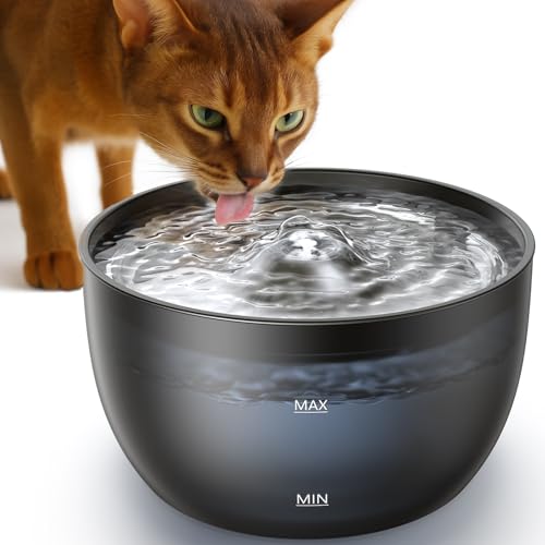 FEELNEEDY 猫 給水器 3L ペット用循環式自動給水器 ステンレス製の水受けトレイ 犬 猫 水飲み器 大容量 みずのみ 浄水器 ねこ LEDライト付き お留守番対応 活性炭フィルター付 透明ウォータータ