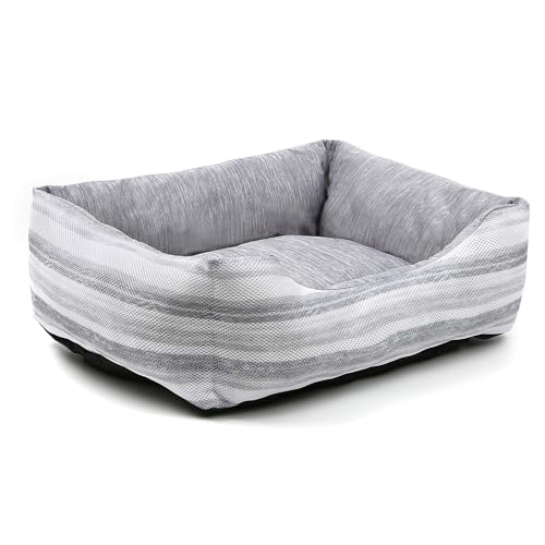 JEMA ジェマ ペットベッド ペットソファー ペットクッション マット 夏 犬 猫 スクエア型 洗える 冷感 ひんやり メッシュ 通気性いい ふわふわ 60x50x18cm ボーダー グレー