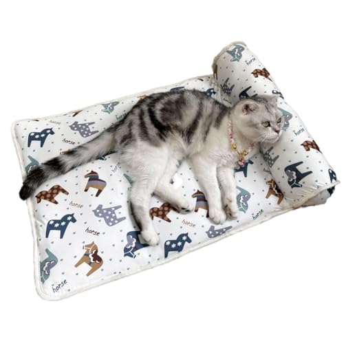 Yuriya ソフト クールマット ひんやり ペットベッド 犬 柔らかい 枕付き 涼感 軽量 滑り止め 丸洗い 小型 中型犬 猫 暑さ対策 顎のせ ひえひえ クッション 冷却マット 夏用 うま M