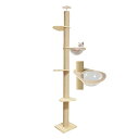 「日本メーカー」RAKU 極太木登りタワー 宇宙船ハンモック付き 12cm極太支柱 シングル キャットタワー 突っ張り 猫タワー 省スペース 高さ183-208...