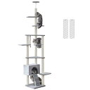 「全面ジュート巻き」U-Yocanpet キャットタワー 突っ張り 猫タワー 高さ調整幅240-260cm 3本支柱 強い安定性 スリム 省スペース 爪とぎ柱 ...