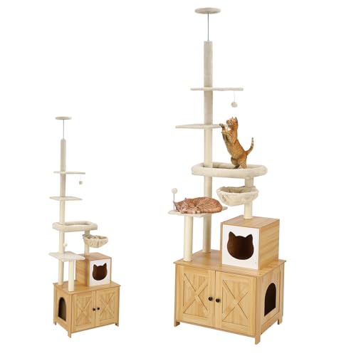 ベラクシー(Beraxy) キャットタワー 突っ張り 木製 230cm~260cm スリム 猫トイレ収納 目隠し 爪とぎ 省..