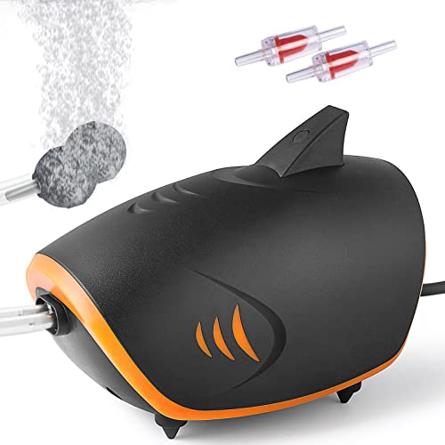 FEDOUR 4W可調節 強い水槽エアーポンプ 二つ吐出口の静かな空気ポンプ アクセサリー付き 75−500L水槽適..