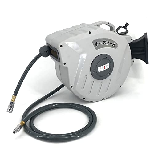 RAKU エアーホースリール 自動巻取式 20 m 壁掛け 天吊り 持ち運び使える エアホース 180°回転可能 空..