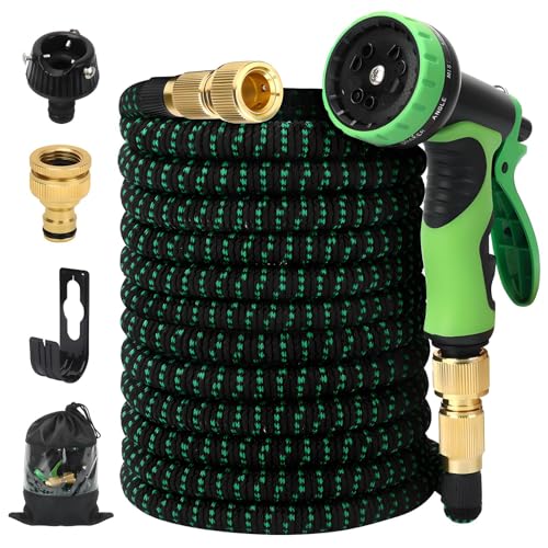 Skycase 伸縮ホース 3倍伸びる 散水ホース ホースリール 10in1散水ノズル付き 銅制コネクタ ラテックス内層 超強度外層 耐摩擦性 多くの蛇口対応 ...