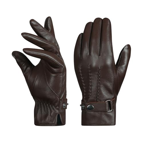 [Eadali] レディース手袋 防寒 スマホ対応 本革（ラムスキン） シルバーフォックスフリース 3Mコットン裏地 防風 防水 運転 通勤 秋冬 (褐色の, XL)