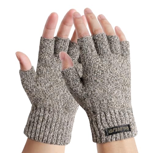 [ハミスト] 手袋 指なしメンズ手袋 半指手袋 ニット手袋 防寒 厚手 裏起毛 スマホ対応 パソコン ゲーミ..