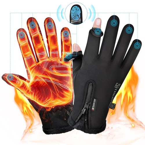 Pleixiu防寒手袋 2本指出し 翻盖なしでスマホ対応 防水 防風 裏起毛 保温 滑り止め 自転車 釣り 手袋 アウトドア グローブ スポーツ サイクリング ...