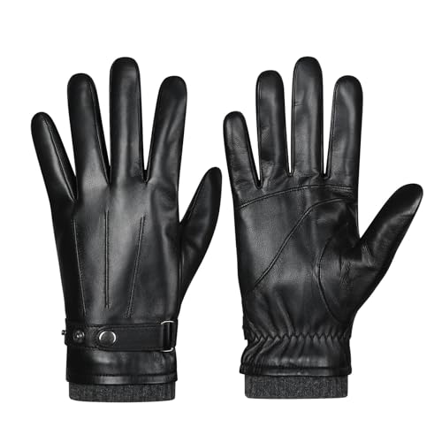 [Eadali] 高級 羊革手袋 メンズ 本革 レザーグローブ スマホ対応 タッチパネル可 防寒 防風 撥水 加工 シルバーフォックスベルベット裏地 3M綿 通勤 バイク 秋冬 紳士 ギフト (ブラック, XL)