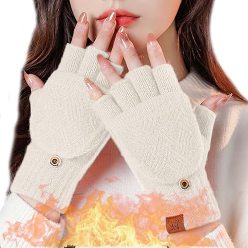 [MayCherry] 手袋 レディース 防寒 1秒速熱 便利な2WAY 指なし・ミトン切替 防寒手袋 レディース手袋 防寒グローブ ニットてぶくろ スマホ対応 半指 フード付き 通学 通勤 暖かい 誕生日 クリス