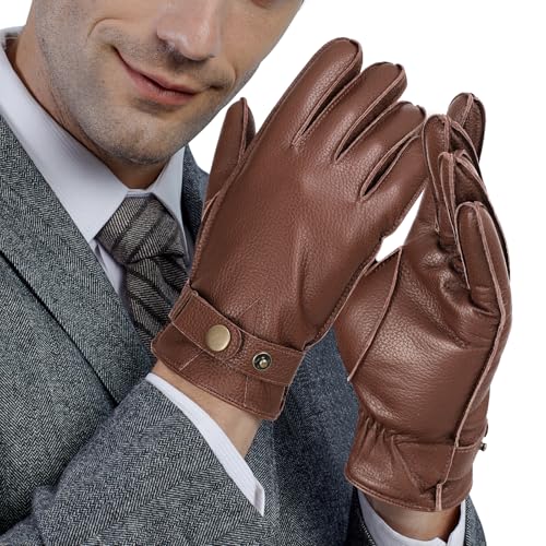 [GSG] 手袋 メンズ 革 冬 スマホ対応 おしゃれ レザー 手袋 裏起毛 ウール 紳士 男性 バイク 防寒 防風 運転 車 ドライビンググローブ プレゼントに ブラウン／Sサイズ