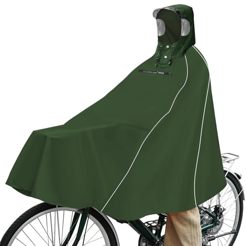 [Andake] レインコート レインポンチョ 自転車 ポンチョ 防風防水レディース メンズ 兼用 大雨対策 透明フード リュック対応 通勤通学 軽量 折り畳み可能(オリーブグリーン)