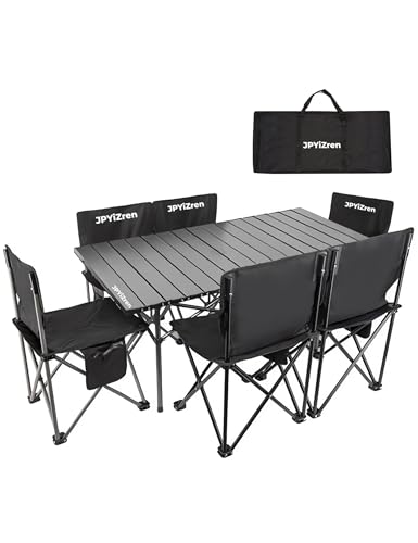 JPYiZren アウトドア テーブル チェア 7点セット アルミテーブル椅子 ピクニック ベンチセット ピクニ..