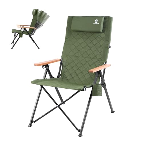 Carrauntoohill アウトドアキャンプリクライニングチェア ヘッドレストとカップホルダー付き4段階傾斜..