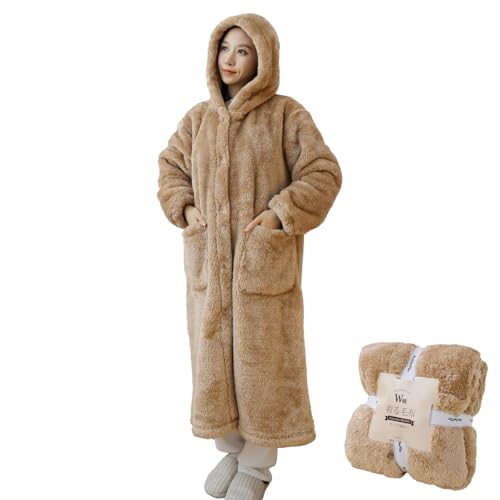 [BestOnePlus] W暖着る毛布 着るブランケット 冬 フード付き 男女兼用 羊毛のように カシミヤ風合い 暖かい ふわふわ 吸湿発熱 防寒 保温 静電気防止 光触媒加工抗菌防臭 CICA保湿 リブ袖 柔らか