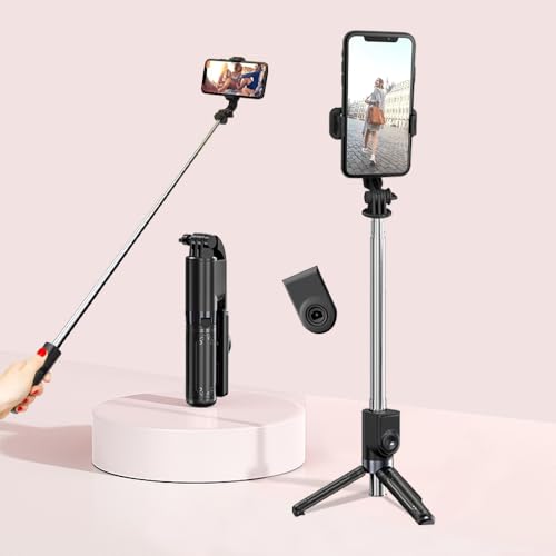 自撮り棒 スマホスタンド 三脚 長さ15cmのタイトな収納 重さわずか118グラム リモコン付き iphone & android対応 スマホスタンド スマホ ...