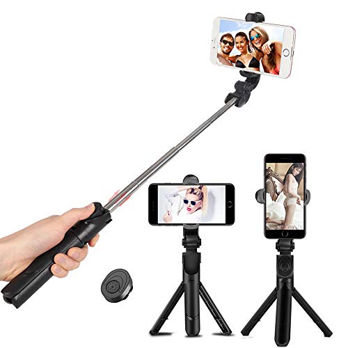 自撮り棒 bluetooth 無線 シャッターボタン付き スマホ セルカ棒 三脚/一脚兼用 コンパクト 軽量 AndroidやiPhone対応 他のほとんどのス...