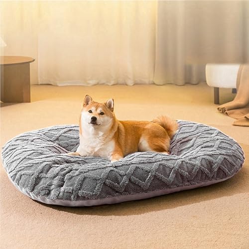 Sunframe 柔らかい 犬 ベッド 洗える 取り外し可能 中型犬用 ペットベッド ふわふわ 冬 クッションマット 速乾 L グレー 57x72cm