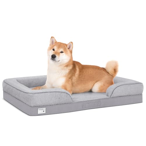 YOLEO 犬 猫 ベッド 高反発ウレタン ペットベッド 取り外せるカバー 洗える 防水 犬用 クッション 滑り止め オールシーズン 中型犬 スクエア型（M・71x58x16 cm）