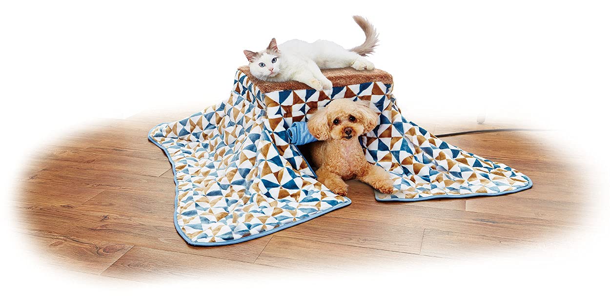 ペティオ (Petio) 犬猫用 カラダ全体をあたためるペットのための電気こたつ2 抗菌防臭生地 三角柄 ファー 110L x 110W x 32H cm