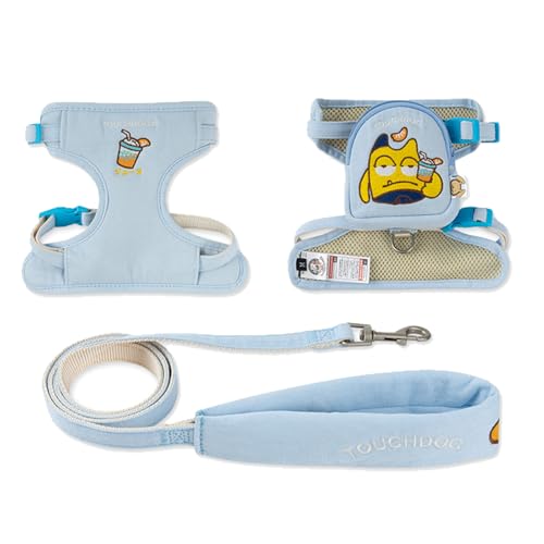 軽量通気犬用ハーネス 小型・中型犬用 モンスターデザイン ミニリュック付き 脱げにくい調整可メッシュベスト (ブルー（ねむねむサム）, M)