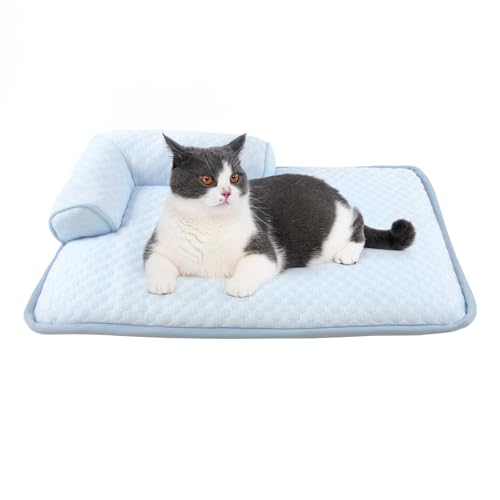 Peto-Raifu ペットマット 猫 犬用 枕付きマット 接触冷感 ペットベッド ペットシーツ ペット敷きパッド ペットごろ寝マット ソフトクールマット 夏用...