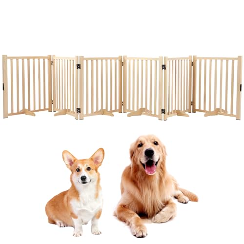 自立式ドッグゲート 木製 6枚セット 折りたたみ式 小型犬・猫用 ペットサークル 木製 ゲート 折り畳み ..