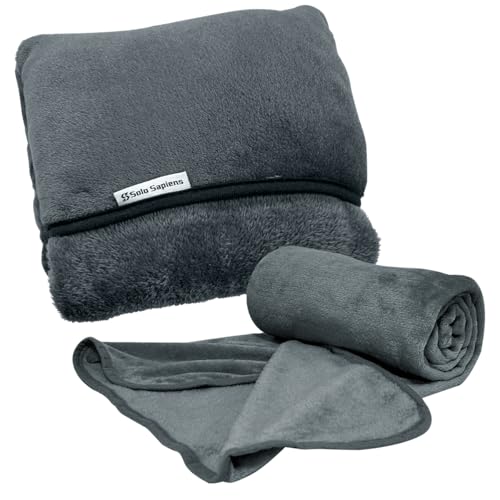 くるんけっと ブランケット 毛布 ひざかけ 大判サイズ くるんと収納 コンパクト クッション 枕 2way 暖かい 防寒 ふわふわ やわらか かわいい もこもこ Qruneket 140x90cm (チャコール)