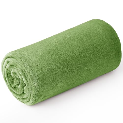 AIFY 毛布 膝掛け ブランケット 夏用 冷房対策 マイクロファイバー もうふ フランネル オールシーズン 軽い おしゃれ 薄手 軽量 掛け毛布 四季適用 北欧 洗える 70×100cm グリーン