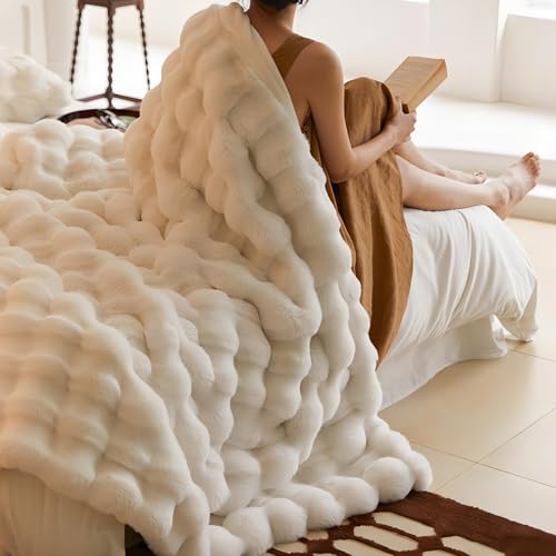 毛布 ふわとろ毛布 ブランケット ひざ掛け [TV・SNS 2024年新デザイン 表裹もラビットファー調毛布] 二枚合わせ あったか ラグジュアリーウォーム 秋冬掛け毛布 厚手 もこもこ 暖かい もうふ