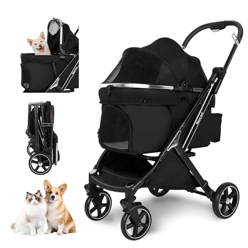 Totoro ball ペットカート 犬 バギー 4輪 犬用カート 中型犬 小型犬2匹 猫 飛び出し防止リード2本付き 耐荷重30Kg 一体型 ワンタッチ折り畳み コンパクト收? 自立式 広い空間 組み立て簡単 18か