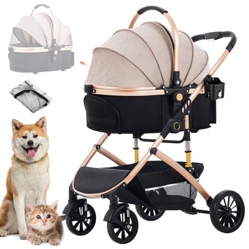 LPOTIUS ペットカート 分離型 折りたたみ 3way 犬用ベビーカー 両対面式 ペットキャリー 中型犬 猫犬兼用 多頭飼い対応 ペットバギー 4輪 前輪360°回転 後輪ブレーキ付 組み立て簡単 お出かけ