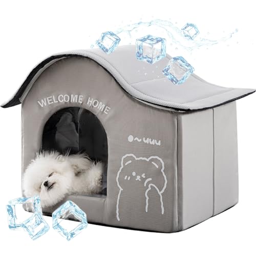 【熱中症撃退】PETTENA ペットハウス 冷房 アイスパック付き ペットエアコンルーム 熱中症 暑さ対策 ひんやり 多機能 折り畳み 保冷 冷暖房 ペットベッド 犬 猫 ウサギ | 屋外屋内用 (グレー, M