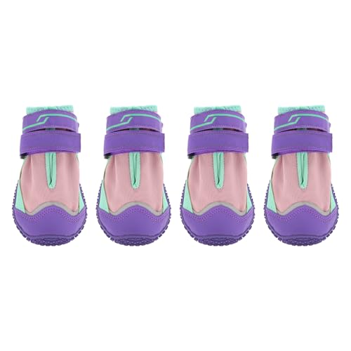 VOCOSTE 犬用靴 犬靴 犬用ブーツ 犬用シューズ 肉球保護 防水 滑り止め 足保護具 中型犬 大型犬 お散歩 4個入り 紫 8（幅7cm）35～40kg