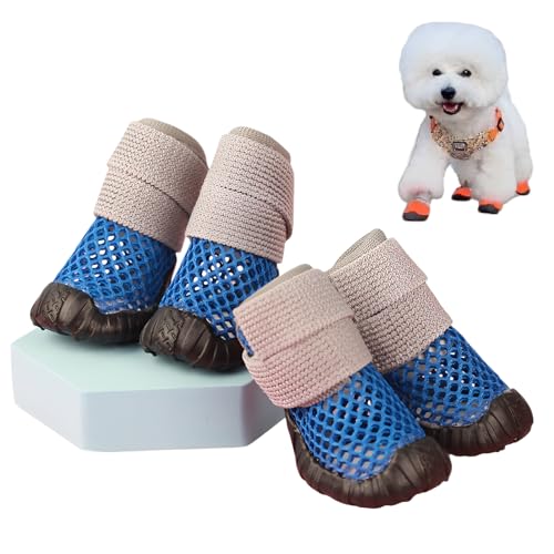 [GIIPET]犬靴 メッシュ 軽量通気 小型犬用ブーツ 抗菌防臭 吸水速乾 2重ストラップ 履かせやすい 脱げにくい 滑り止め 耐久性ゴム底 メッシュシューズ 散歩 雨の日 雪の日 足元の汚れ防止 地