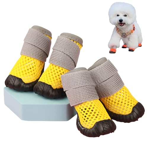 [GIIPET]犬靴 メッシュ 軽量通気 小型犬用ブーツ 抗菌防臭 吸水速乾 2重ストラップ 履かせやすい 脱げにくい 滑り止め 耐久性ゴム底 メッシュシューズ 散歩 雨の日 雪の日 足元の汚れ防止 地