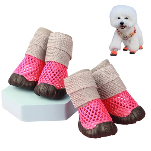 [GIIPET]犬靴 メッシュ 軽量通気 小型犬用ブーツ 抗菌防臭 吸水速乾 2重ストラップ 履かせやすい 脱げにくい 滑り止め 耐久性ゴム底 メッシュシューズ 散歩 雨の日 雪の日 足元の汚れ防止 地