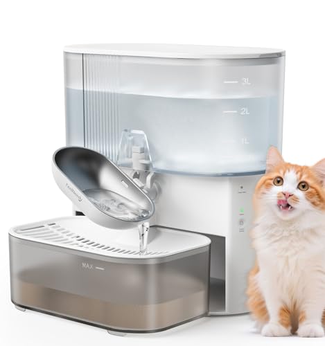 FEELNEEDY 猫給水器コードレス 汚水分離設計 フィルター不要 ワイヤレス猫水飲み器 ペット用自動給水器 お手入れ簡単 ステンレスボウル 3.5L容量 充電式バッテリー 180日使用 ホワイト
