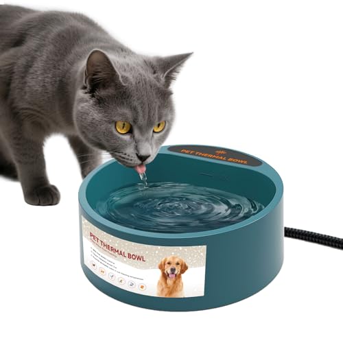 Enjoying 猫用保温給水ボウル、2.2L室内ペット恒温水ボウル猫犬用、屋外でも凍らない冬用ペット給水器、うさぎ・鳥類・鶏対応、グリーンのサムネイル