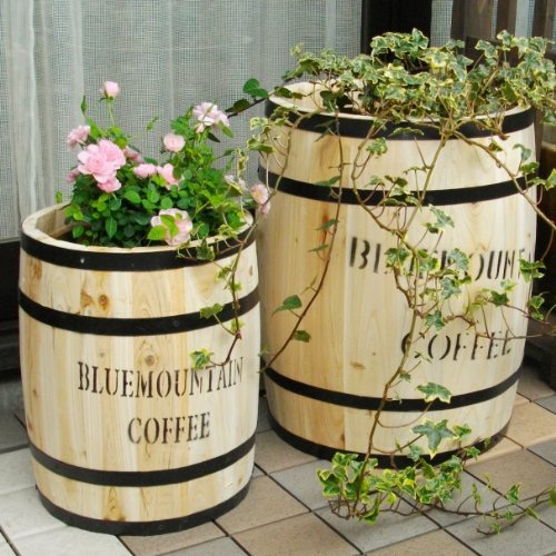 ガーデンガーデン 天然木製 コーヒーバレル プランター(カバー・スタンド) S & Lセット 杉天然木 CB-2330N-3040N