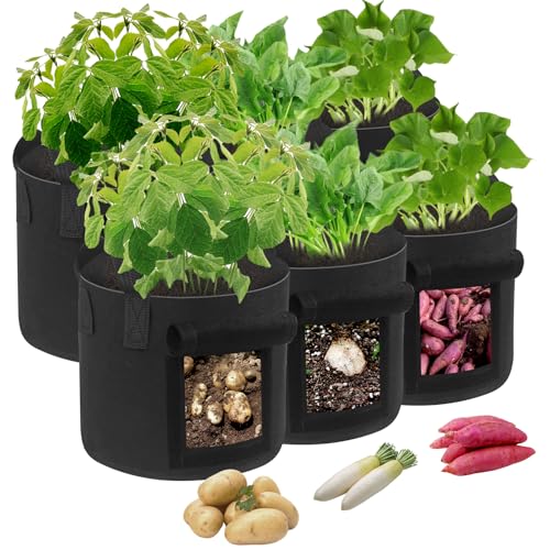 6個セット 不織布 プランター 7ガロン 可視窓 栽培袋ポット 布鉢 厚くするフェルト 植え袋(直径30cm × 高35cm)園芸 植物育成 野菜栽培,家庭菜園...